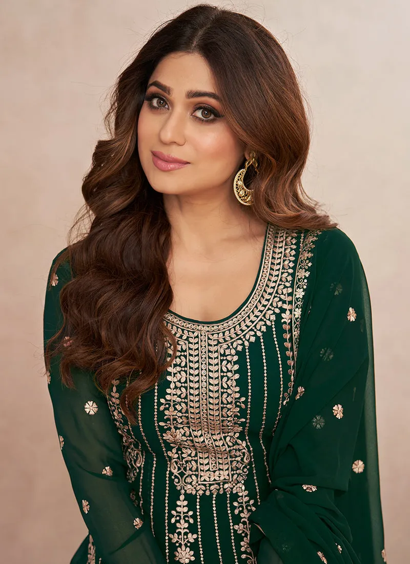 Dark Green Embroidery Festive Anarkali Palazzo Suit