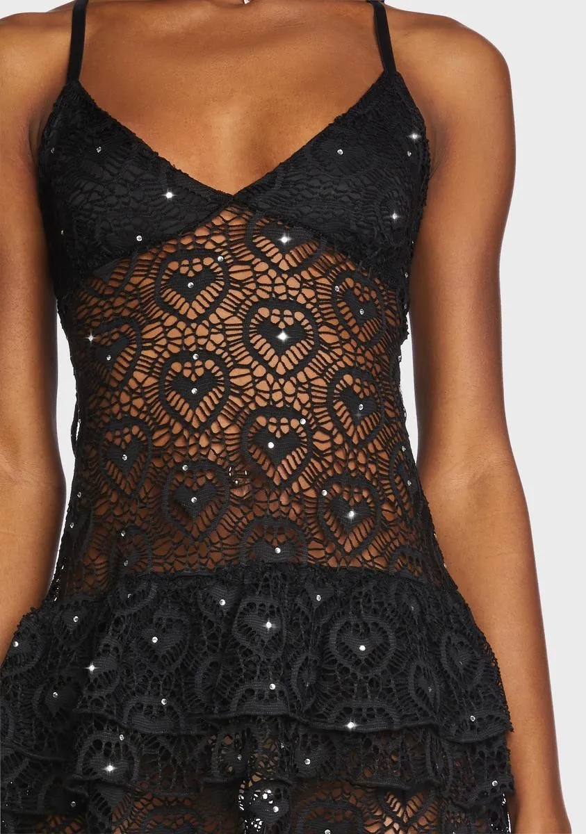 Dark Stilettos On Lace Rhinestone Dress