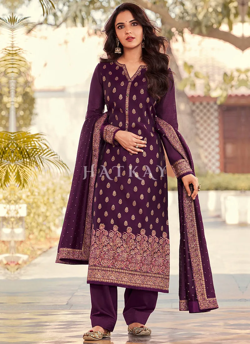 Deep Purple Embroidery Designer Salwar Kameez