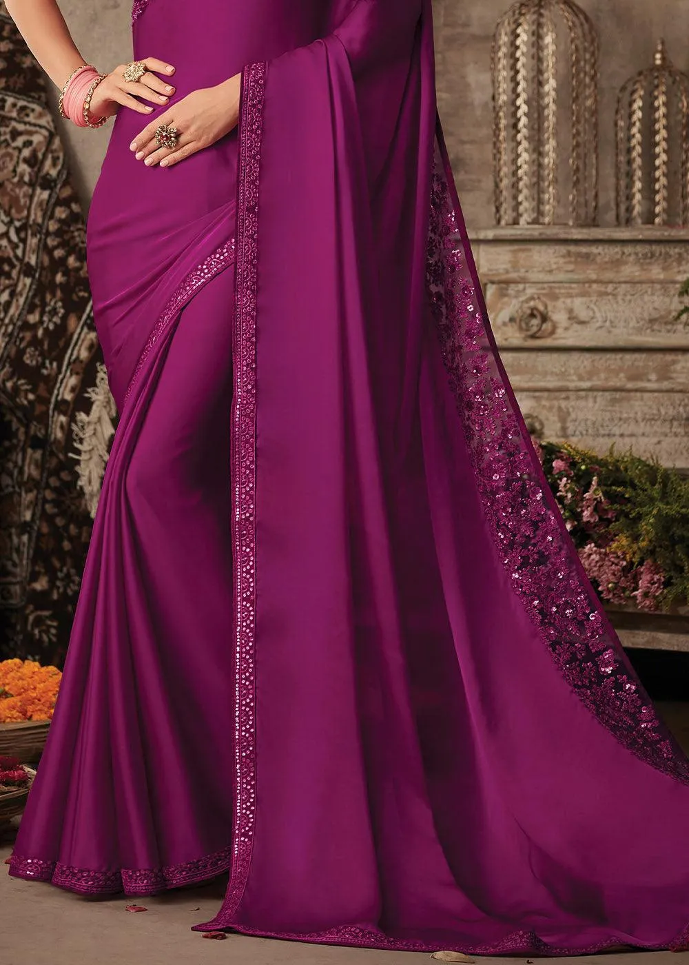 Designer Lollipop Purple Silk Saree with Sequence