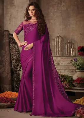 Designer Lollipop Purple Silk Saree with Sequence