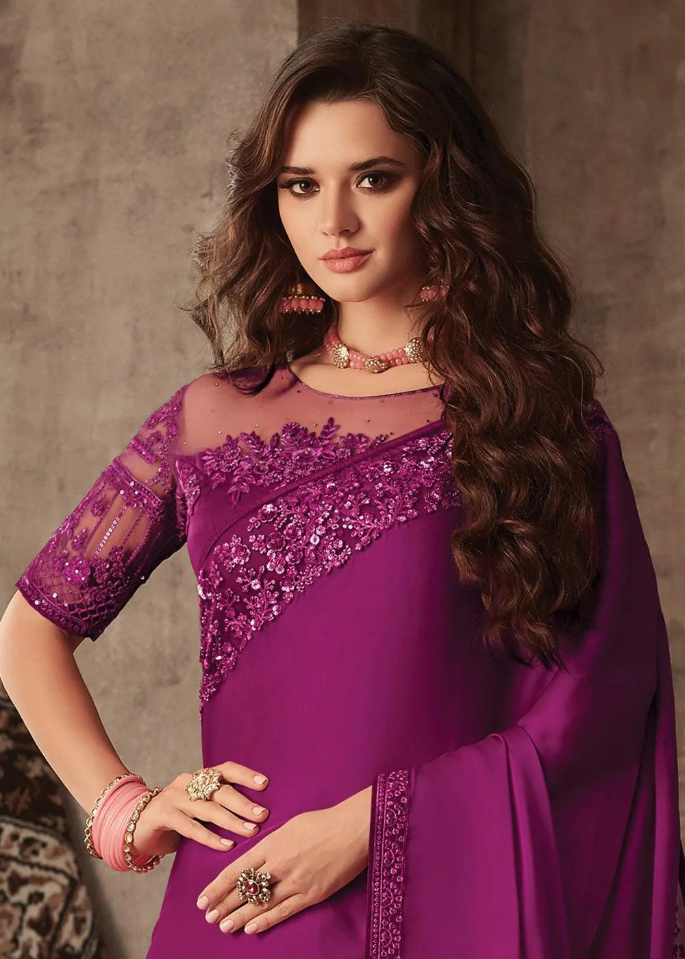 Designer Lollipop Purple Silk Saree with Sequence