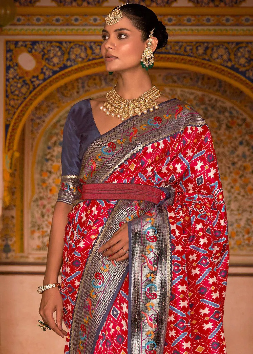 Designer Silk Saree in Crimson Red Patola Print
