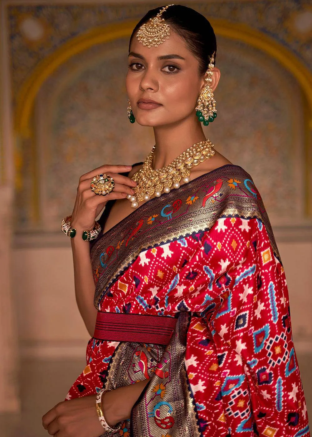 Designer Silk Saree in Crimson Red Patola Print