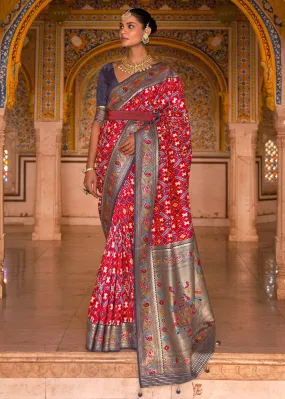 Designer Silk Saree in Crimson Red Patola Print