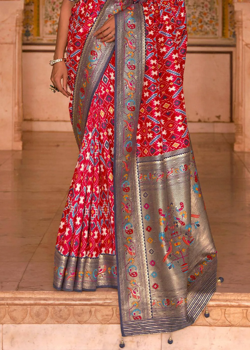 Designer Silk Saree in Crimson Red Patola Print