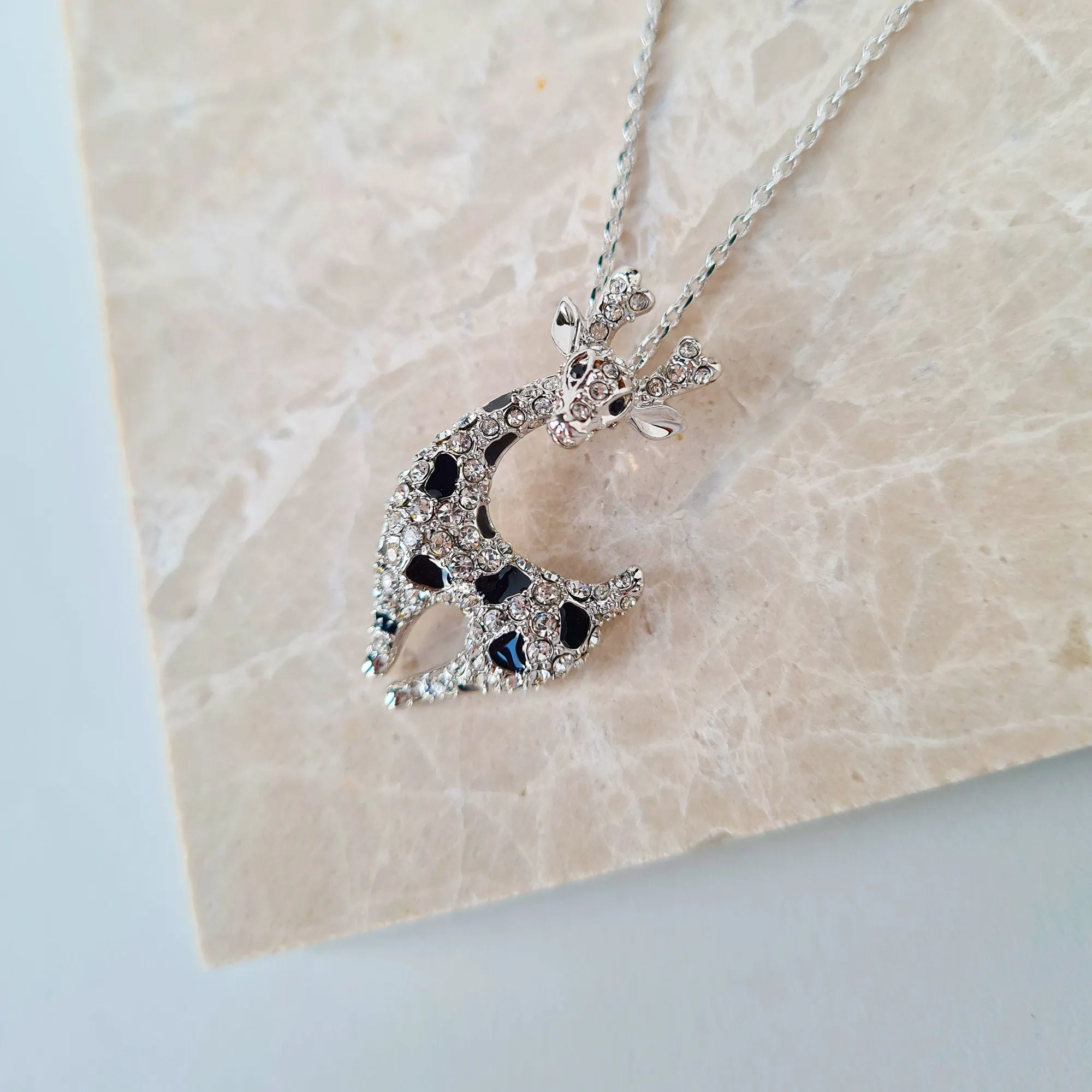 Diamante Giraffe silver and black necklace
