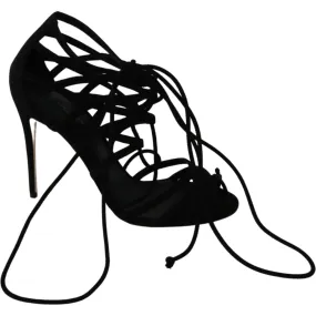 Dolce & Gabbana Elegant Black Suede Stiletto Ankle Strap Sandals