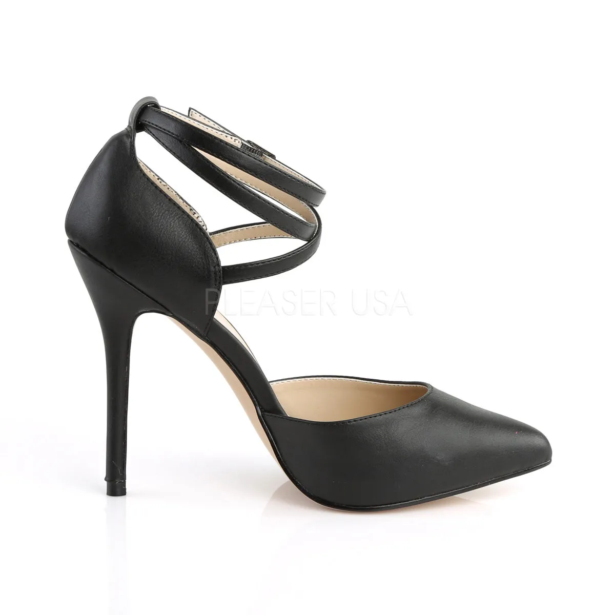 D'Orsay Cross Ankle Strap Black PU Heels
