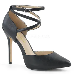D'Orsay Cross Ankle Strap Black PU Heels