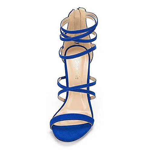 DREAM PAIRS Show Women's Stilettos Ankle Strap High Heels Sandals Open Toe Party Shoes Silver Glitter