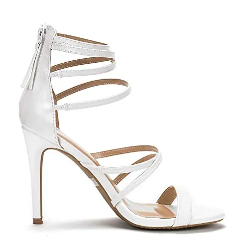 DREAM PAIRS Show Women's Stilettos Ankle Strap High Heels Sandals Open Toe Party Shoes Silver Glitter