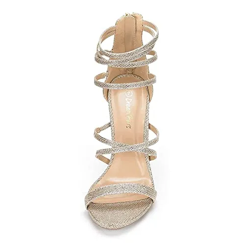 DREAM PAIRS Show Women's Stilettos Ankle Strap High Heels Sandals Open Toe Party Shoes Silver Glitter