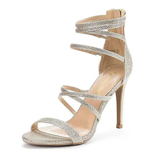 DREAM PAIRS Show Women's Stilettos Ankle Strap High Heels Sandals Open Toe Party Shoes Silver Glitter