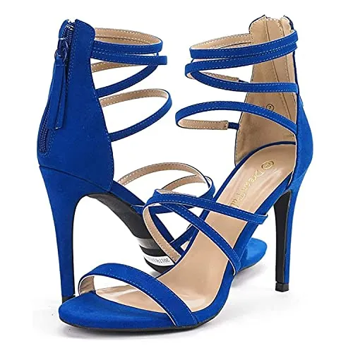 DREAM PAIRS Show Women's Stilettos Ankle Strap High Heels Sandals Open Toe Party Shoes Silver Glitter