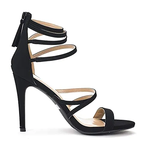 DREAM PAIRS Show Women's Stilettos Ankle Strap High Heels Sandals Open Toe Party Shoes Silver Glitter