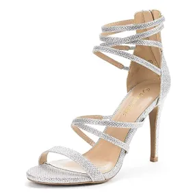 DREAM PAIRS Show Women's Stilettos Ankle Strap High Heels Sandals Open Toe Party Shoes Silver Glitter