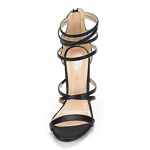 DREAM PAIRS Show Women's Stilettos Ankle Strap High Heels Sandals Open Toe Party Shoes Silver Glitter