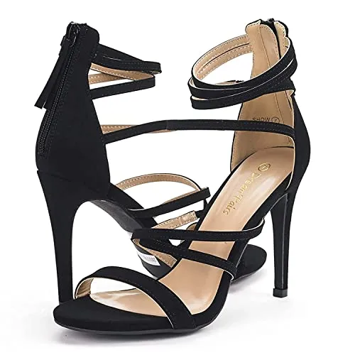 DREAM PAIRS Show Women's Stilettos Ankle Strap High Heels Sandals Open Toe Party Shoes Silver Glitter