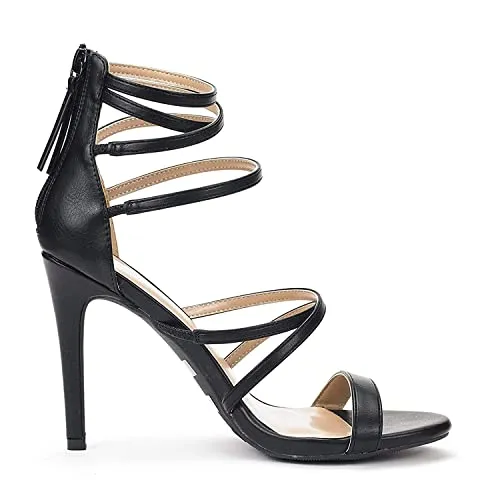 DREAM PAIRS Show Women's Stilettos Ankle Strap High Heels Sandals Open Toe Party Shoes Silver Glitter