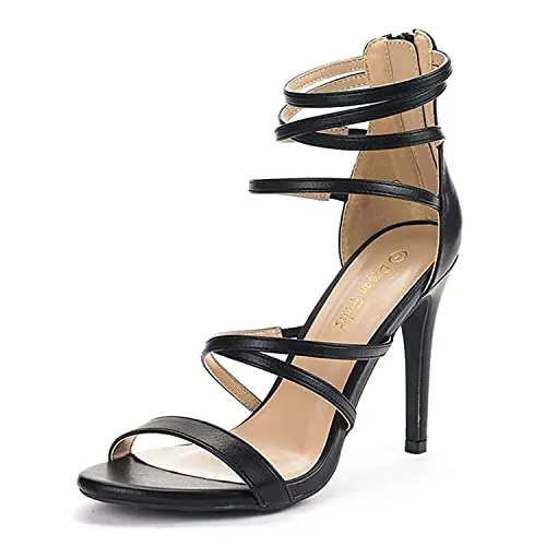 DREAM PAIRS Show Women's Stilettos Ankle Strap High Heels Sandals Open Toe Party Shoes Silver Glitter