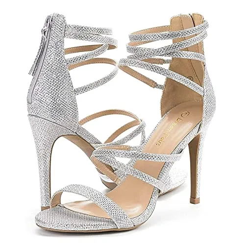 DREAM PAIRS Show Women's Stilettos Ankle Strap High Heels Sandals Open Toe Party Shoes Silver Glitter