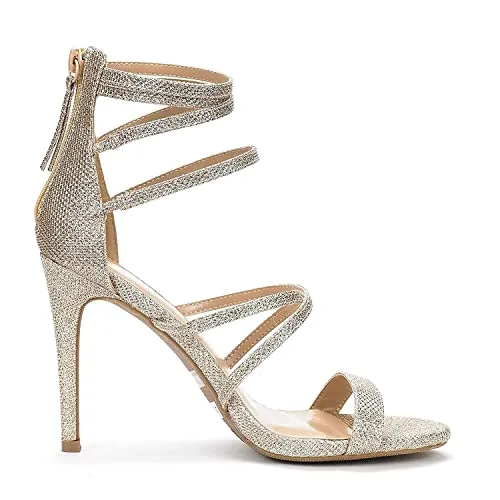 DREAM PAIRS Show Women's Stilettos Ankle Strap High Heels Sandals Open Toe Party Shoes Silver Glitter