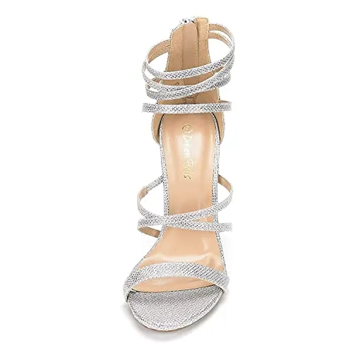 DREAM PAIRS Show Women's Stilettos Ankle Strap High Heels Sandals Open Toe Party Shoes Silver Glitter