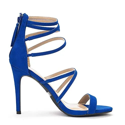 DREAM PAIRS Show Women's Stilettos Ankle Strap High Heels Sandals Open Toe Party Shoes Silver Glitter