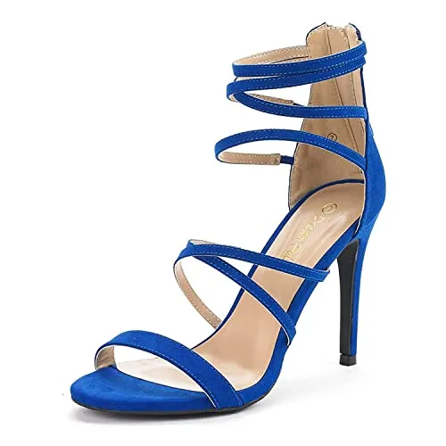 DREAM PAIRS Show Women's Stilettos Ankle Strap High Heels Sandals Open Toe Party Shoes Silver Glitter