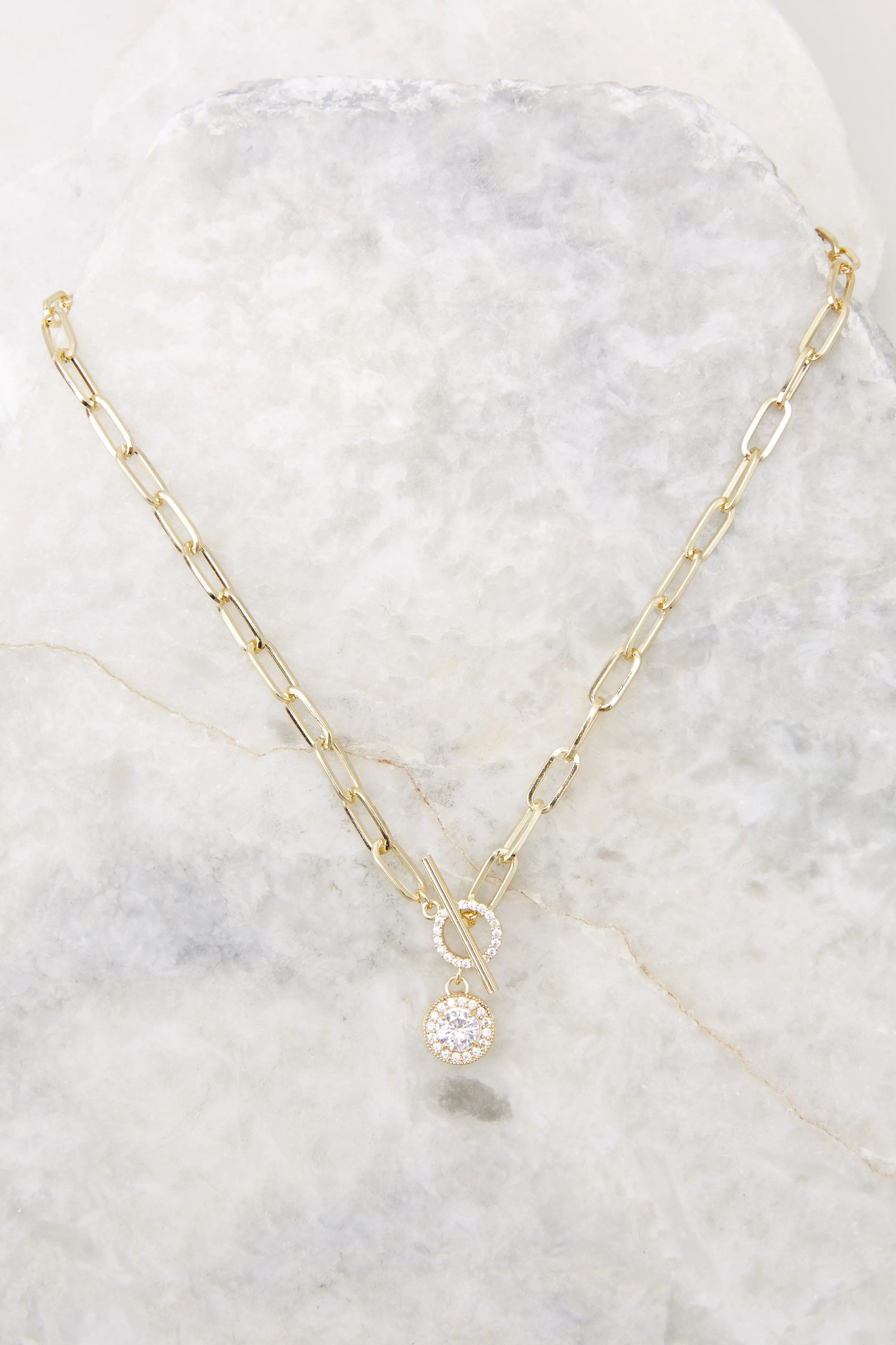 Drop Crystal Toggle Gold Necklace