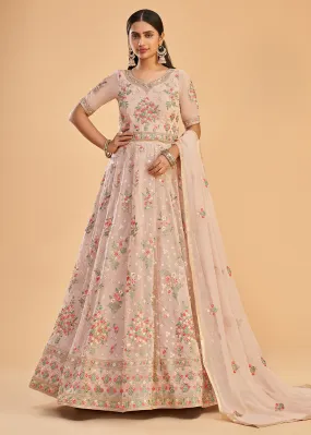 Dusty Pink Multi Thread Embroidered Georgette Anarkali Gown
