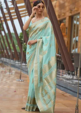 Electric Blue Zari Woven Silk Saree with Sequins work | Stitched Blouse