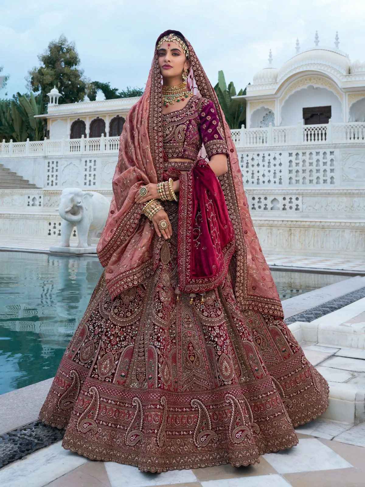 Elegant Maroon Bridal Lehenga Choli with Intricate Embroidery