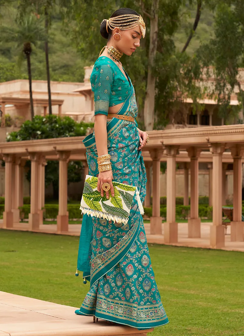 Emerald Green Crystal Stone Brasso Saree