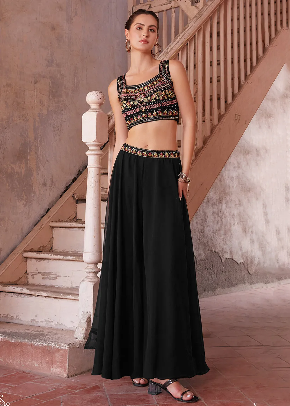 Empress Black Designer Crop Top Lehenga