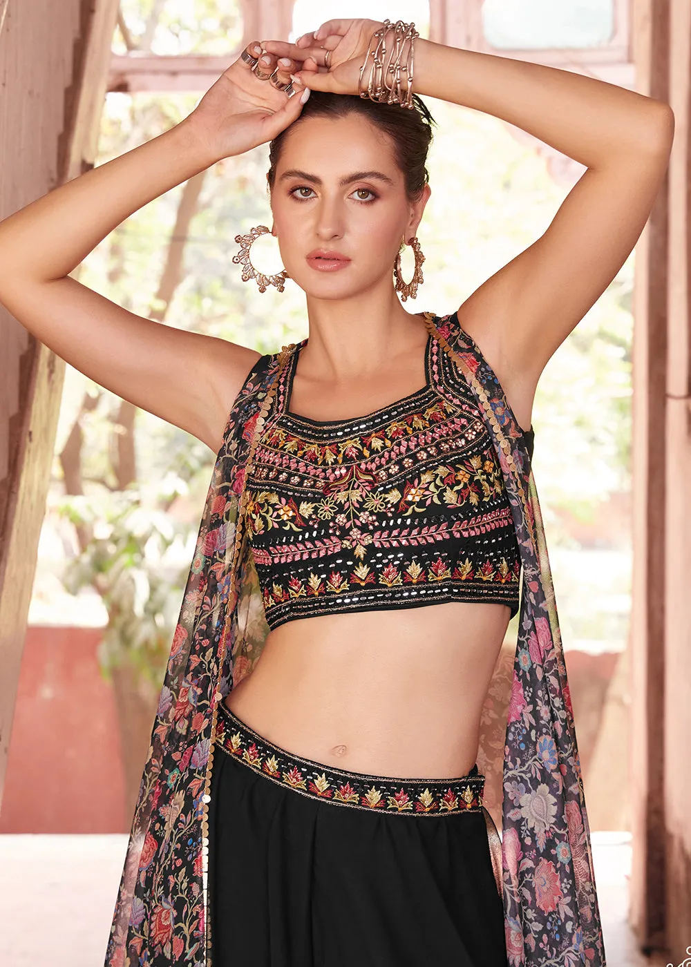 Empress Black Designer Crop Top Lehenga