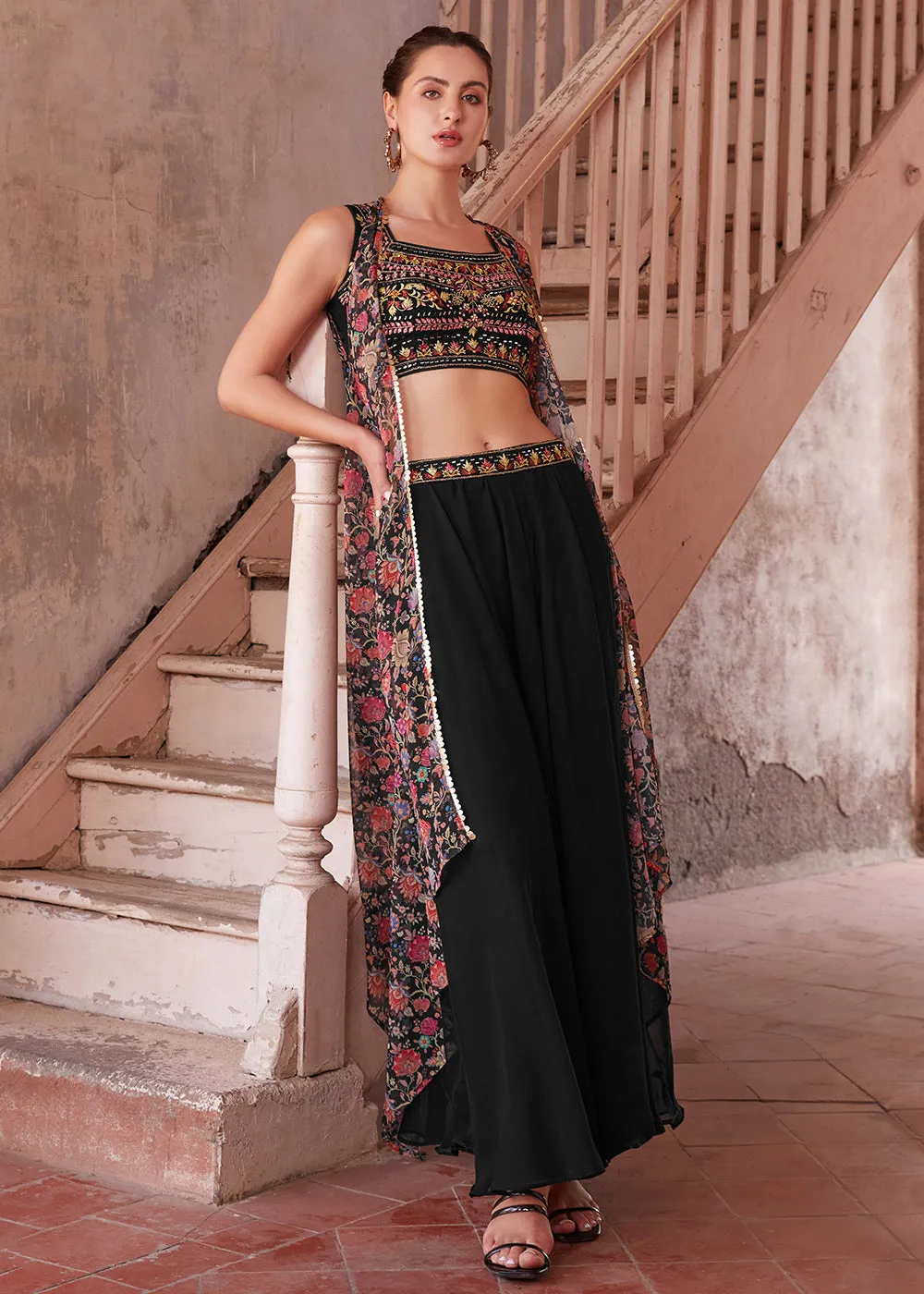 Empress Black Designer Crop Top Lehenga