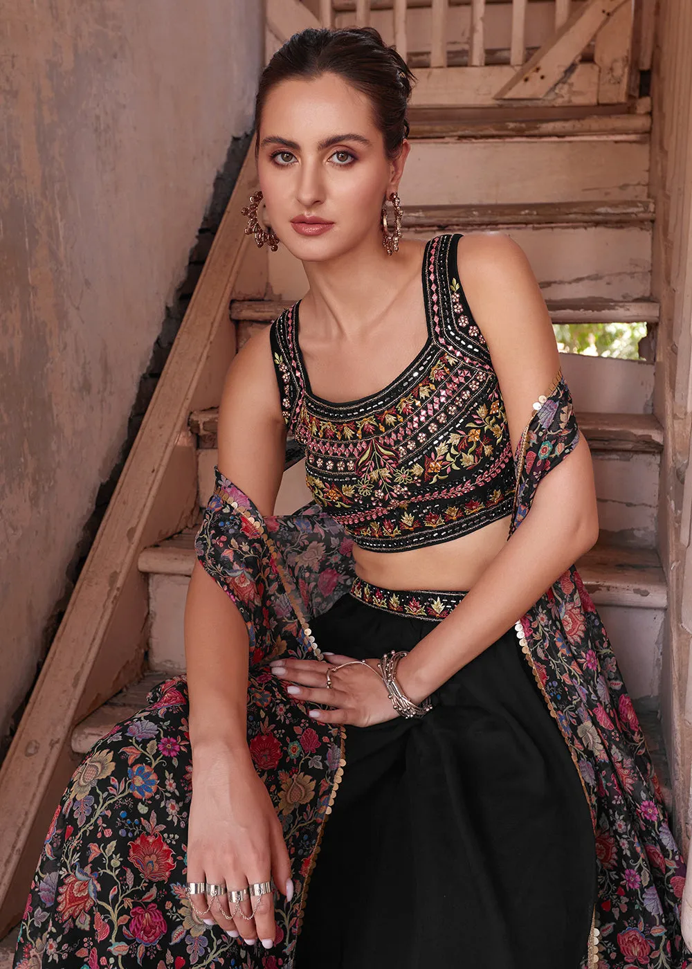 Empress Black Designer Crop Top Lehenga