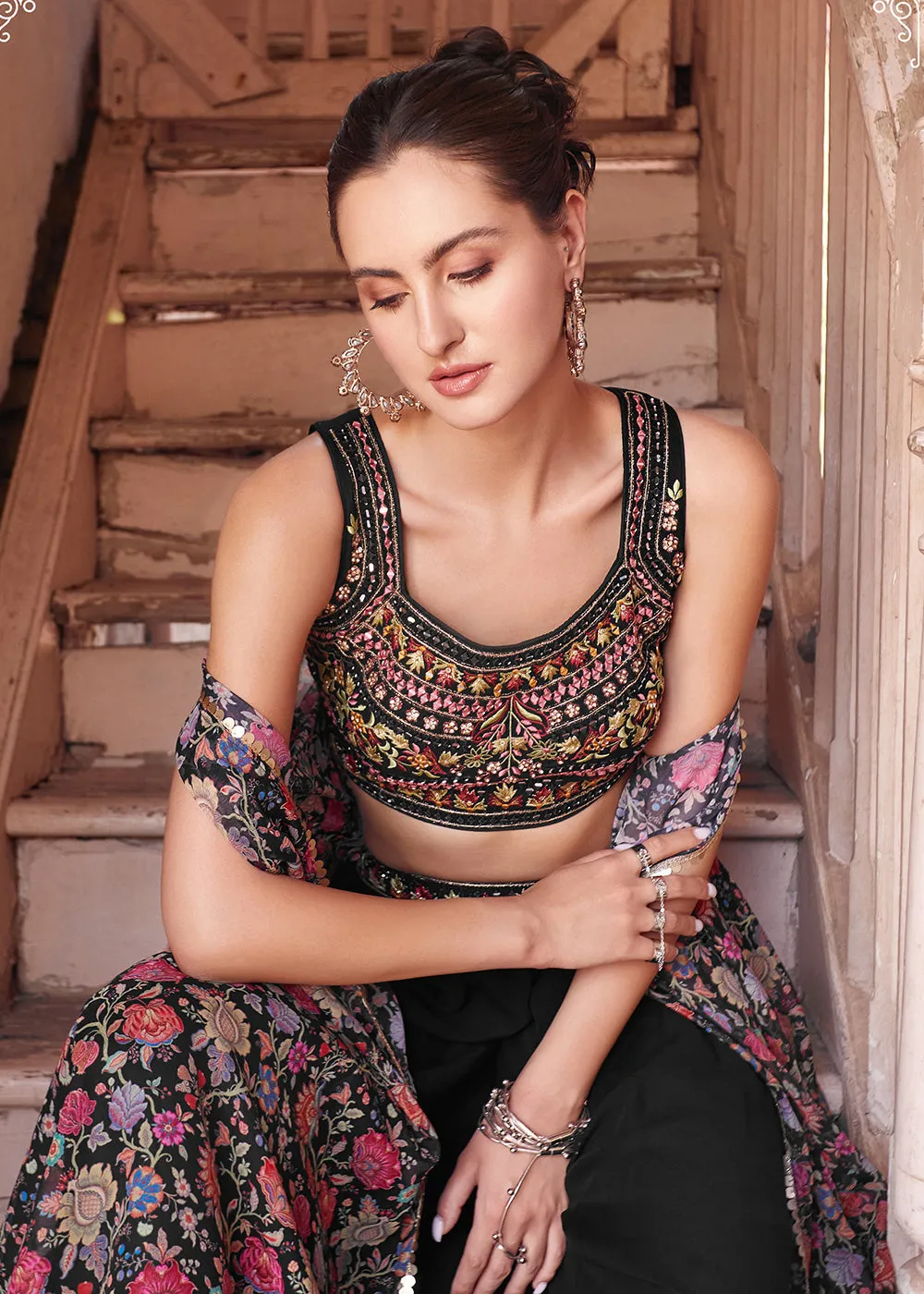 Empress Black Designer Crop Top Lehenga