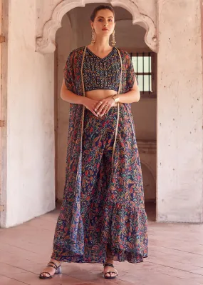 Empress Navy Blue Designer Crop Top Lehenga