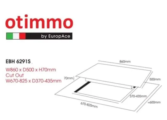 Europace EBH6291S 2 Burner 90cm Gas Cooker Hob (Schott Glass) TG