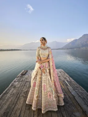Exquisite Off-White Silk Circular Lehenga Set with Embroidered Heavy Net Dupatta