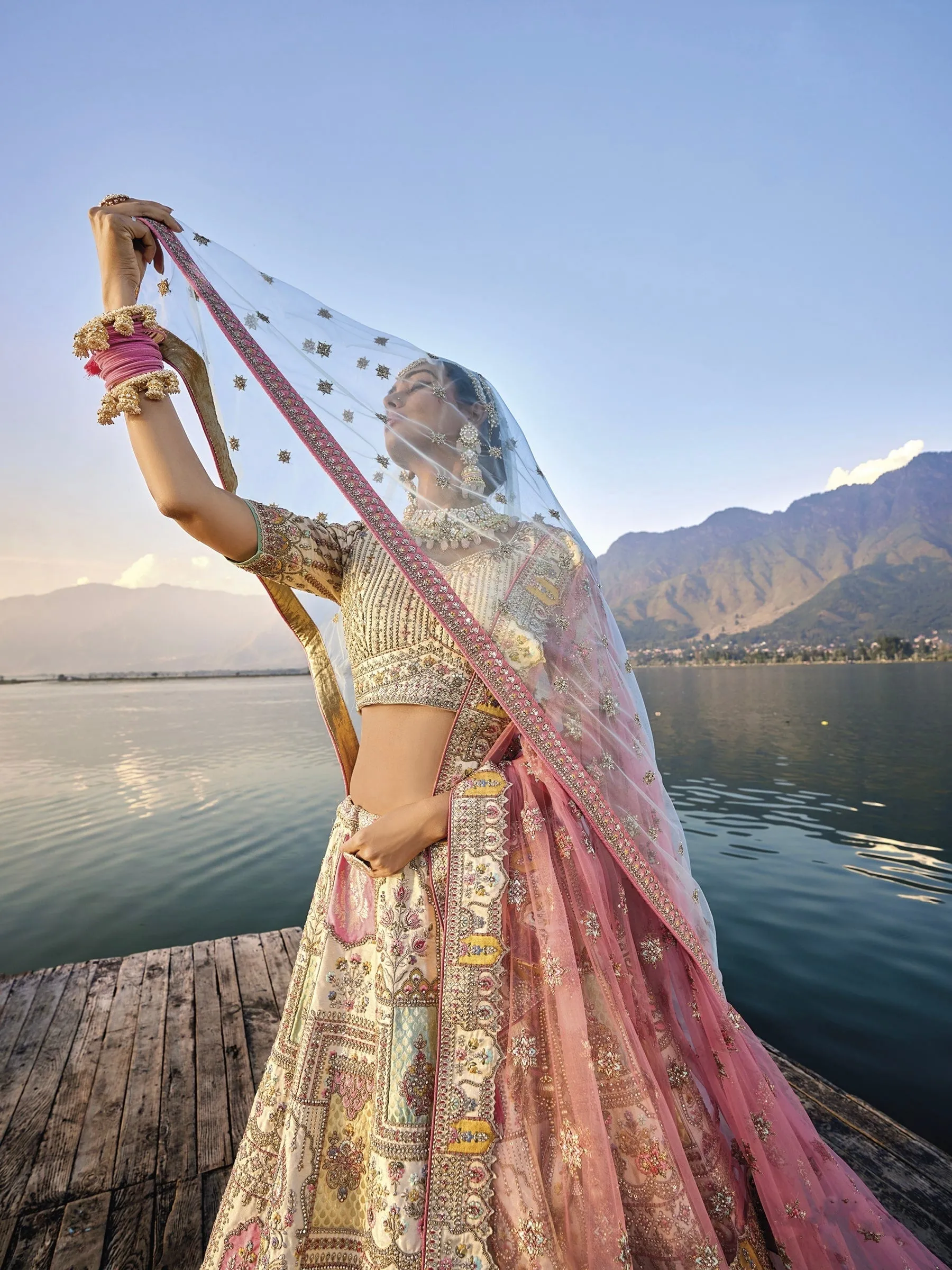 Exquisite Off-White Silk Circular Lehenga Set with Embroidered Heavy Net Dupatta