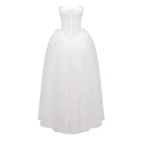 Fairytale Bustier Sheer Corset Lace Up Back Drop Waist Tulle Maxi Tube Dress