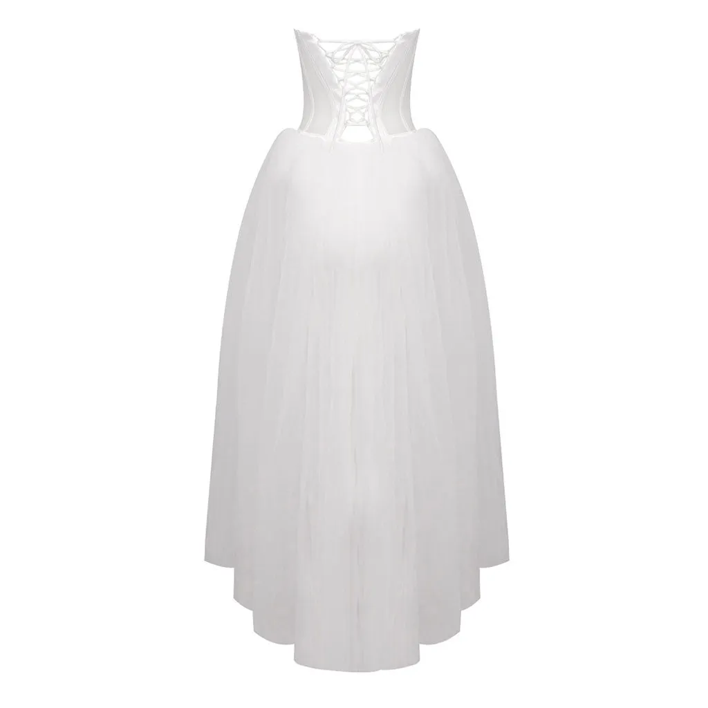 Fairytale Bustier Sheer Corset Lace Up Back Drop Waist Tulle Maxi Tube Dress