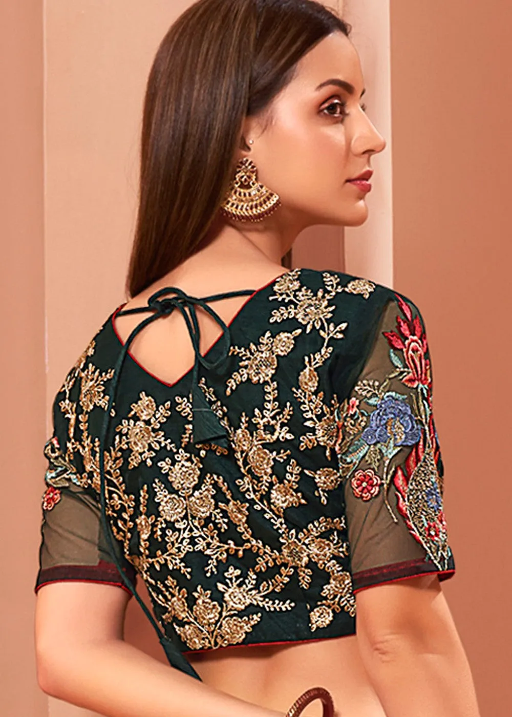 Floral Embroidered Bottle Green Bridal Lehenga Choli