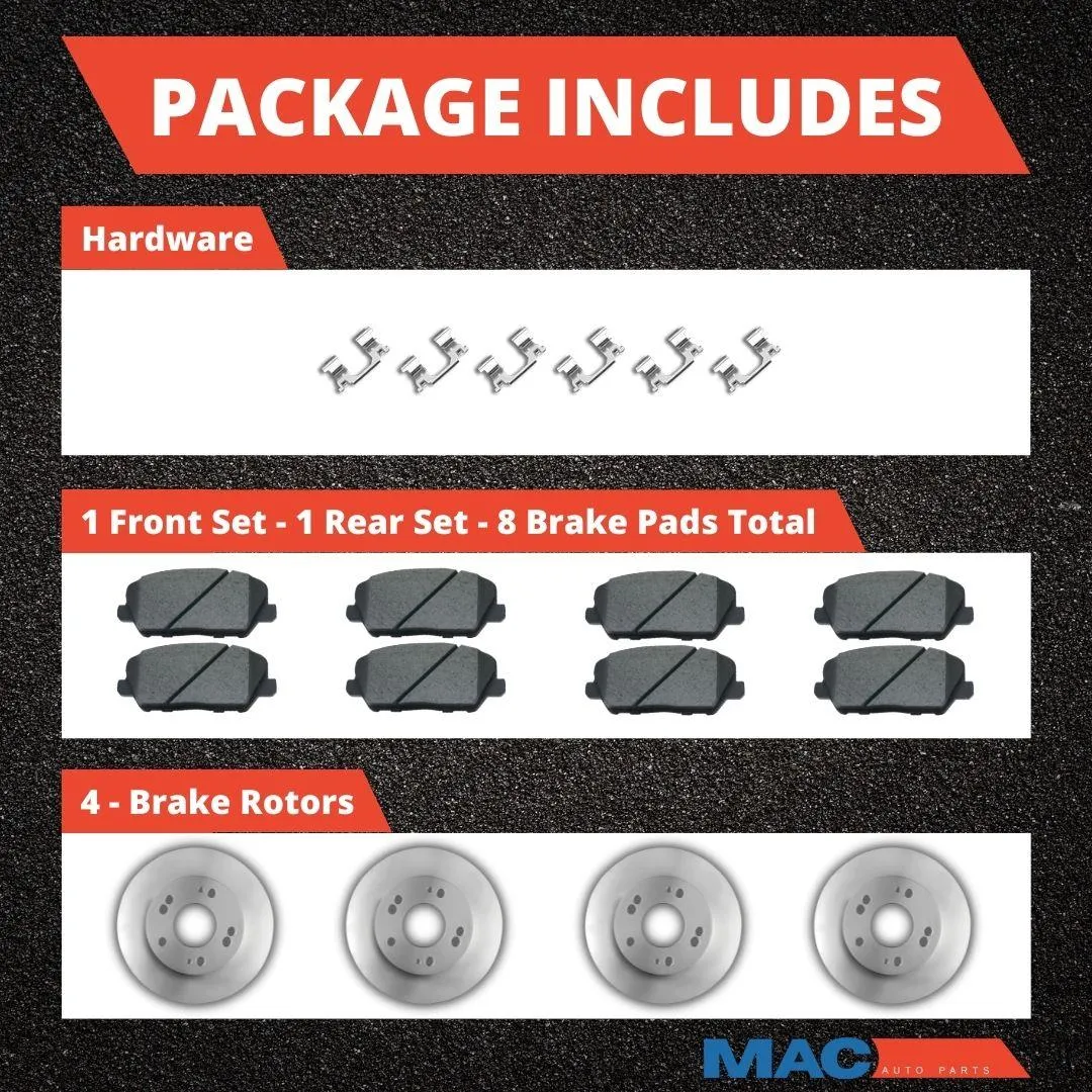 Front & Rear Brake Pad Carbon Rotors Rear Solid Fits Mercedes R350 2006-2012
