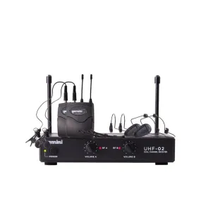 Gemini UHF-02HL Dual Channel Wireless System, Includes UHF Receiver, 2x Beltpack Transmitter and 2x Headset Lavalier Microphone