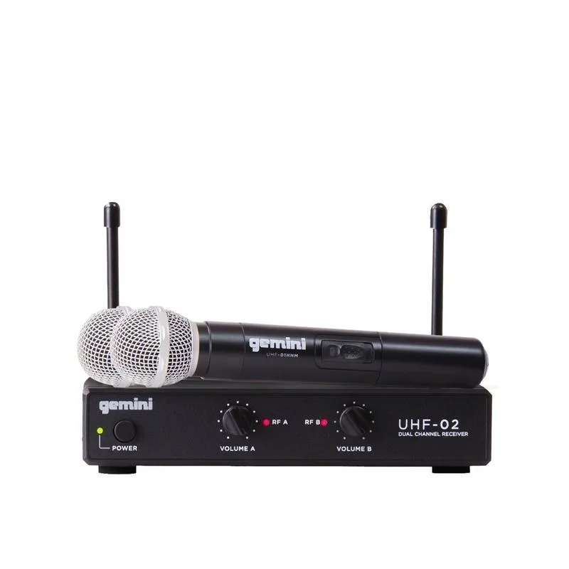 Gemini UHF-02M Dual Channel Wireless System, Includes UHF Receiver and 2x Handheld Microphone